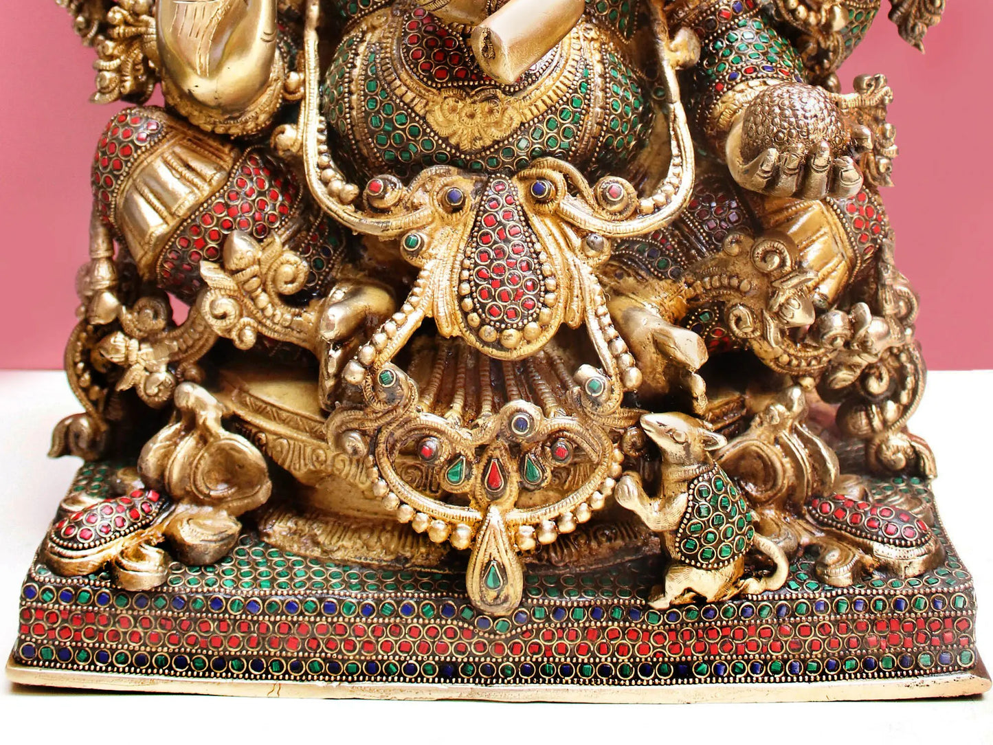 Brassaura™ Grand Lord Ganesha with Intricate Stone Inlay Work | Height 19 Inches & Weight 25.52 kgs