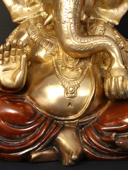 Brassaura™ Brass Lord Chaturbhuja Ganesha Idol | Height 12.6 Inches & Weight 9.11 kgs