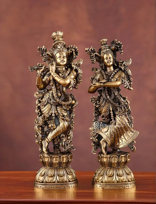 Brassaura™ Superfine Brass Radha Krishna Idol – Height 11.5 Inches & Weight 1.9 Kgs | Elegant Devotional Statue