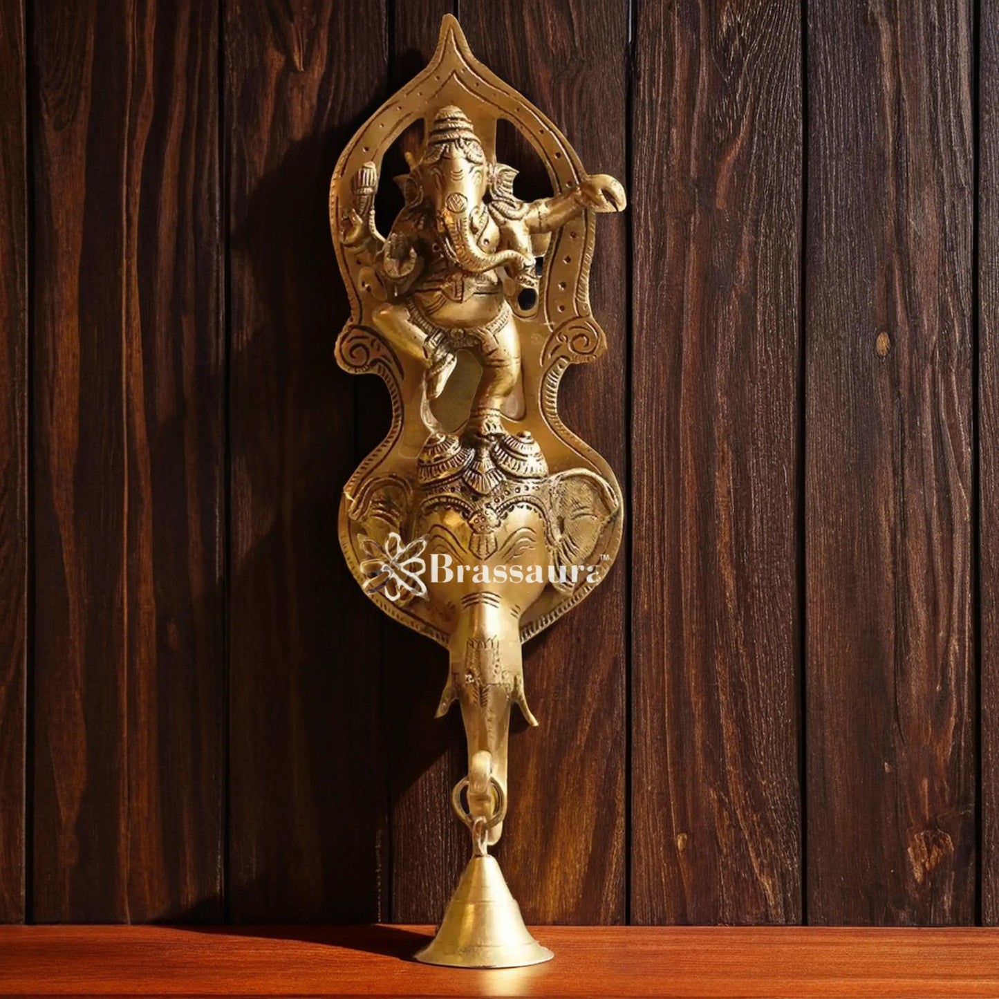 Brassaura™ Brass Ganesha Diya Statue – Height 13 Inches & Weight 1.6 Kgs | Spiritual Home Décor