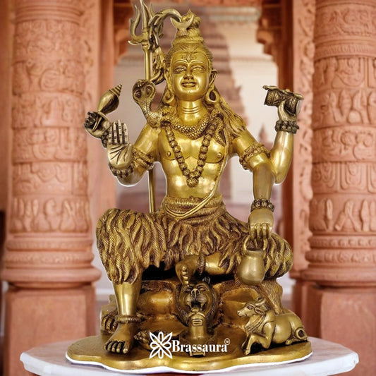Brassaura™ Handcrafted Brass Shiva Idol – Height 18 Inches & Weight 18 Kgs | Spiritual Décor