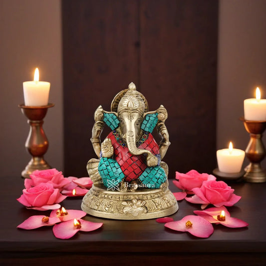 Brass Ganesha Statue For Home Decor And Gift Item Weight 1.3 Kg And Height 4 Inch