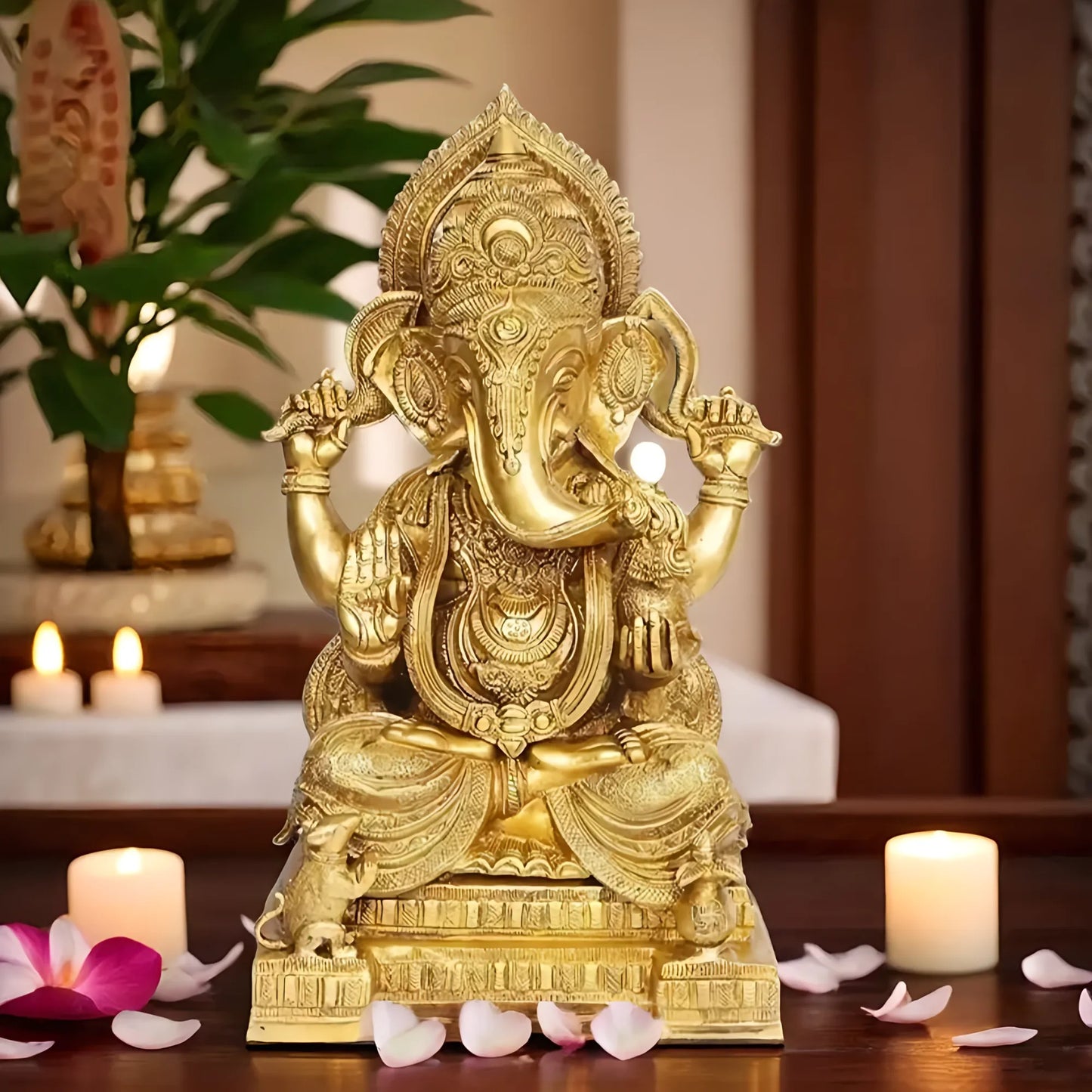 Brassaura™ Brass Ganesha Murti – Height 8.2 inches & Weight 17 kgs | Traditional Ganpati Idol for Home & Pooja Room