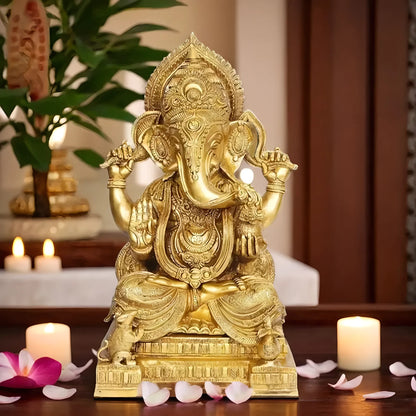 Brassaura™ Brass Ganesha Murti – Height 8.2 inches & Weight 17 kgs | Traditional Ganpati Idol for Home & Pooja Room