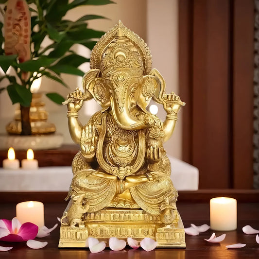Brassaura™ Brass Ganesha Murti – Height 8.2 inches & Weight 17 kgs | Traditional Ganpati Idol for Home & Pooja Room