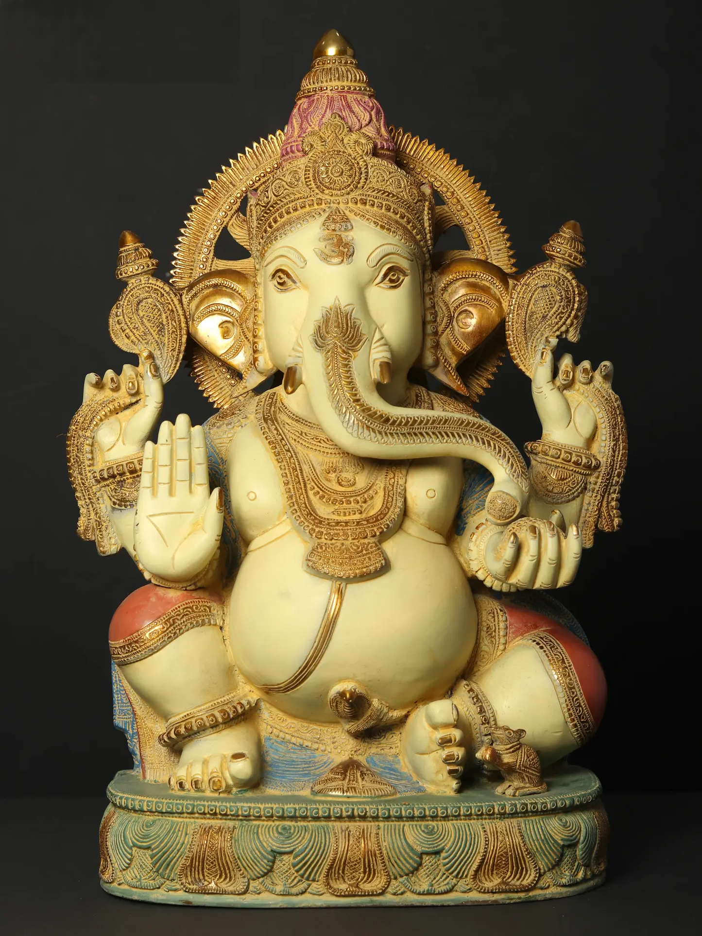ब्रासौरा® रंगीन आशीर्वाद ब्रास गणेश मूर्ति होम मंदिर और प्रवेश द्वार की सजावट के लिए | 19 इंच | 23 किग्रा