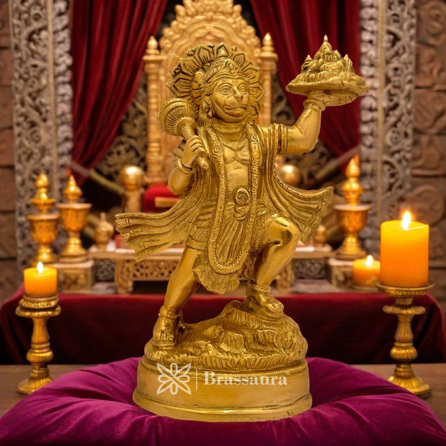 Brassaura™ Handcrafted Brass Hanuman Murti – Height 9.6 Inches & Weight 2.5 Kgs | Temple Idol