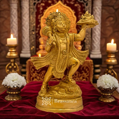 Brassaura™ Handcrafted Brass Hanuman Murti – Height 9.6 Inches & Weight 2.5 Kgs | Temple Idol