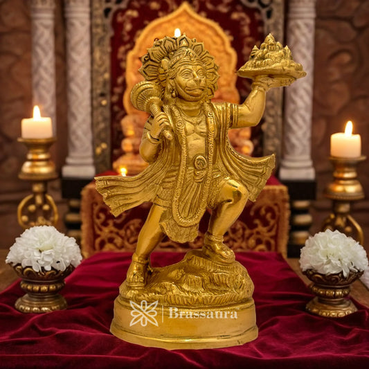 Brassaura™ Handcrafted Brass Hanuman Murti – Height 9.6 Inches & Weight 2.5 Kgs | Temple Idol