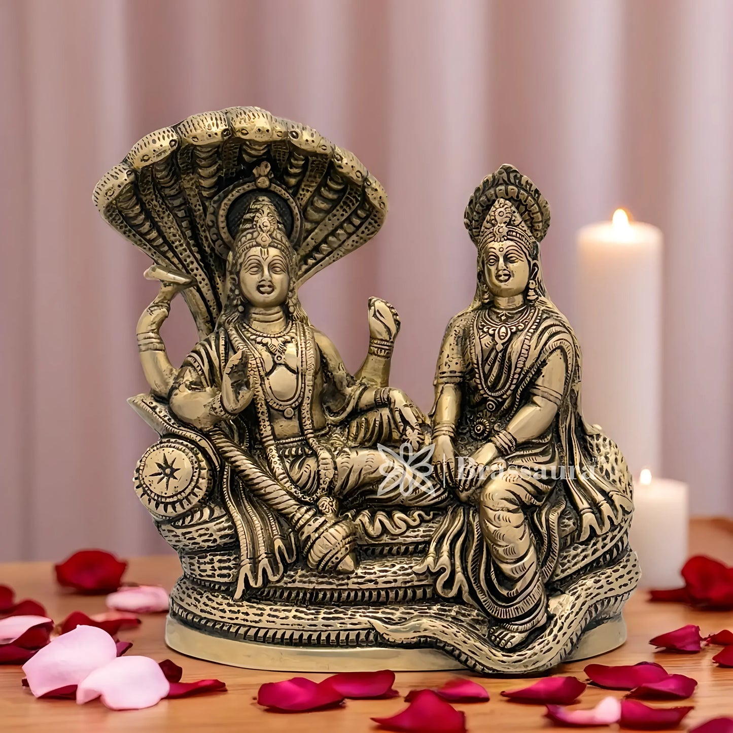 Brassaura™ Brass Vishnu Laxmi – Height 8.8 Inches & Weight 4.2 Kgs | Sacred Representation of Prosperity & Protection