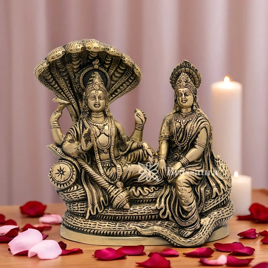 Brassaura™ Brass Vishnu Laxmi – Height 8.8 Inches & Weight 4.2 Kgs | Sacred Representation of Prosperity & Protection