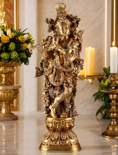 Brassaura™ Brass Superfine Krishna Statue – Height 30 Inches & Weight 20 Kgs