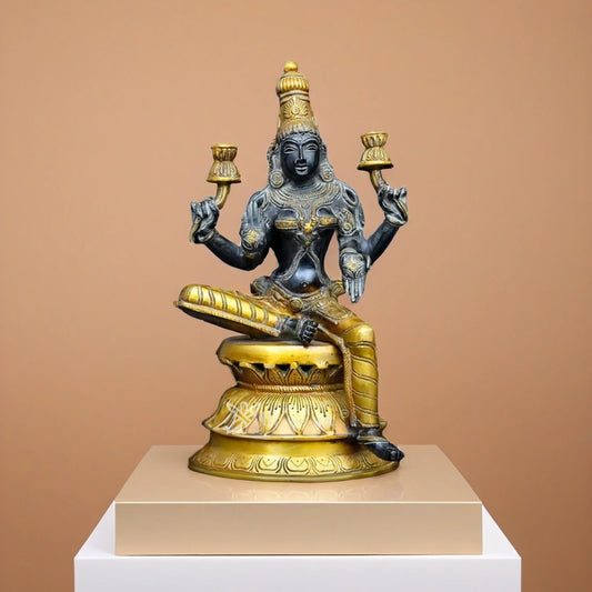 Brassaura™ Artistic Brass Laxmi Idol – Height 12.1 Inches & Weight 3.98 Kgs | Home & Puja Décor