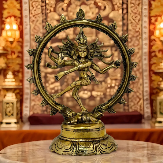 Brassaura™ Golden Finish Dancing Nataraj Brass Idol | Height 9.5 Inches & Weight 1.7 kgs