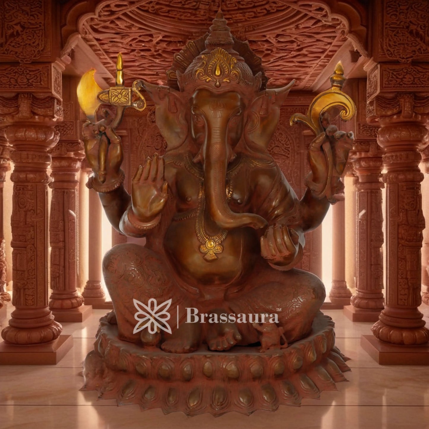 Brassaura™ Brass Ganesha Statue for Home Décor & Gift | Weight 31 Kgs | Height 22 Inches