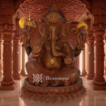 Brassaura™ Brass Ganesha Statue for Home Décor & Gift | Weight 31 Kgs | Height 22 Inches