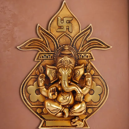 Brassaura® भगवान गणेश का पीतल का वॉल हैंगिंग | ऊंचाई 10.5 इंच