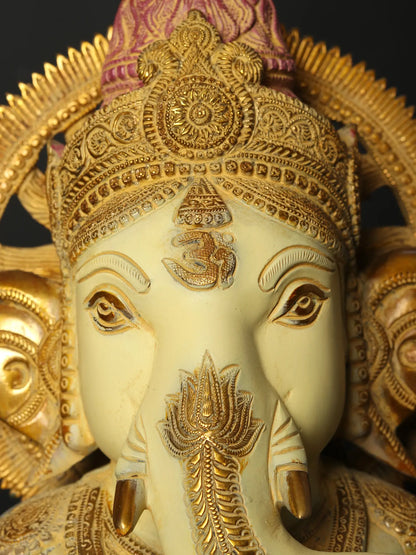 ब्रासौरा® रंगीन आशीर्वाद ब्रास गणेश मूर्ति होम मंदिर और प्रवेश द्वार की सजावट के लिए | 19 इंच | 23 किग्रा