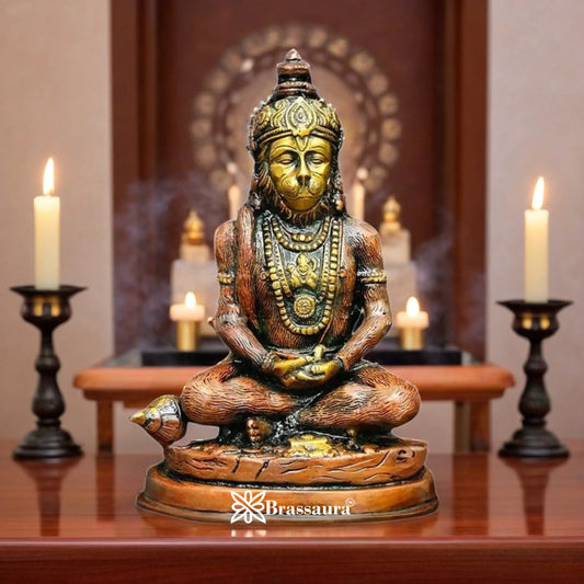 Brassaura™ Brass Hanuman Statue with Fine Craft – Height 7.4 Inches & Weight 1.64 Kgs