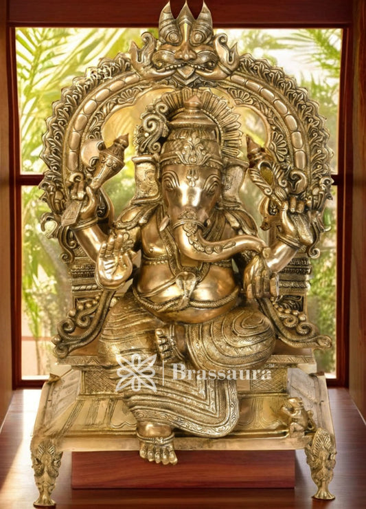 Brassaura™ Brass Ganesha Idol for Home Decor | Weight 38 Kgs | Height 28 Inches