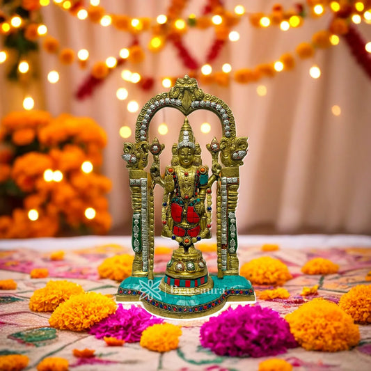 Brass Gem Stone Work Bala Ji Idol for Home and Decor Height 14.1 Inch Weight 4.8 Kg