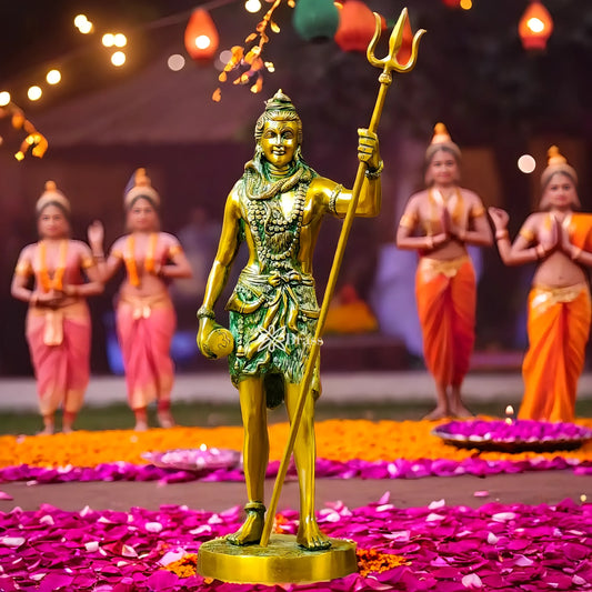 Brassaura™ Brass  Standing Shiva Idol – Height 18 Inches & Weight 6 Kgs | Temple & Home Accent