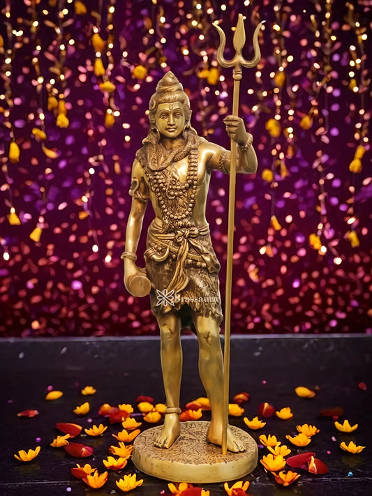 Brassaura™ Brass Shiva Idol – Height 23 Inches & Weight 10 Kgs | Meditation Room Accent