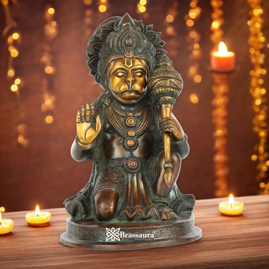 Brassaura™ Sacred Brass Hanuman Murti – Height 9 Inches & Weight 3.3 Kgs | Handcrafted Idol