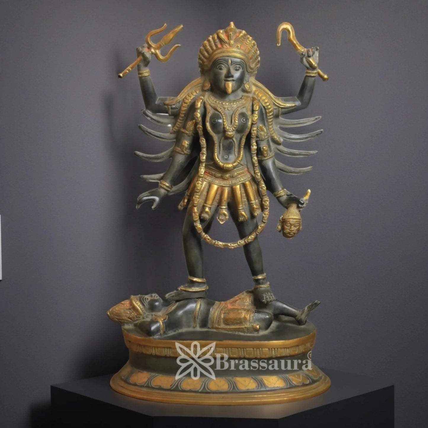 Brassaura™ Artistic Brass Kali Maa Idol – Height 18.75 Inches & Weight 10.04 Kgs | Home & Temple Décor