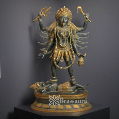 Brassaura™ Artistic Brass Kali Maa Idol – Height 18.75 Inches & Weight 10.04 Kgs | Home & Temple Décor