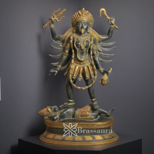 Brassaura™ Artistic Brass Kali Maa Idol – Height 18.75 Inches & Weight 10.04 Kgs | Home & Temple Décor