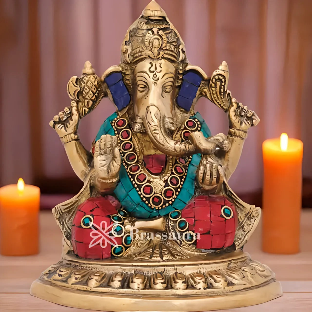 Brassaura™ Brass Ganesha Statue for Home Décor | Weight 1.3 Kgs | Height 6 Inches