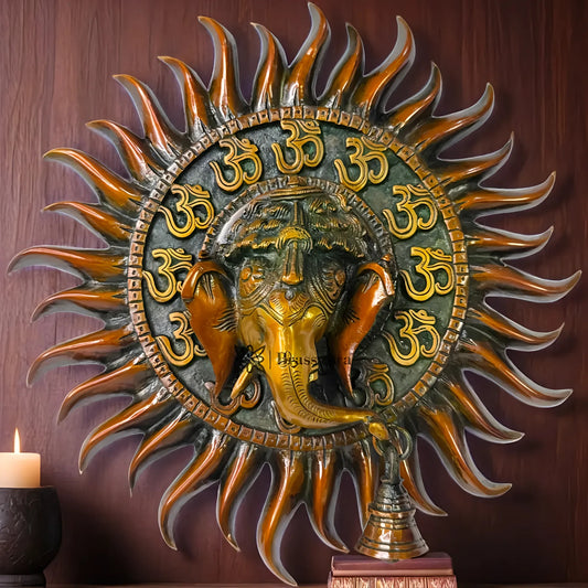 Brassaura™ Decorative Brass Ganesha Wall Hanging – Height 4 Inches & Weight 2.5 Kgs | Temple & Home Décor
