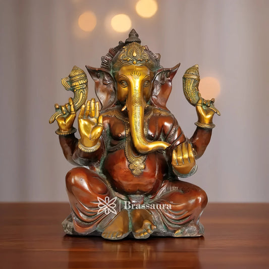 Brassaura™ Brass Ganesha Statue – “Symbol of Prosperity & Wisdom” | Height 17 Inches & Weight 19 Kgs