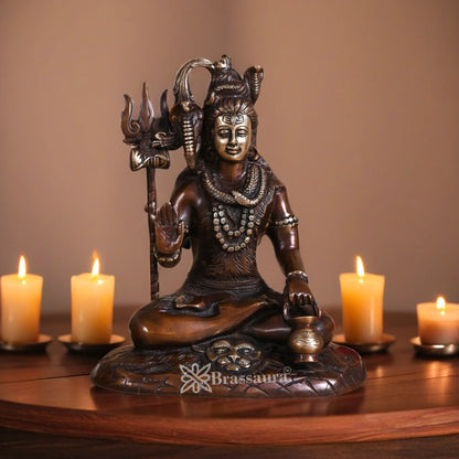 Brassaura™ Premium Brass Lord Shiva Statue – Height 10 Inches & Weight 4.2 Kgs | Spiritual Idol