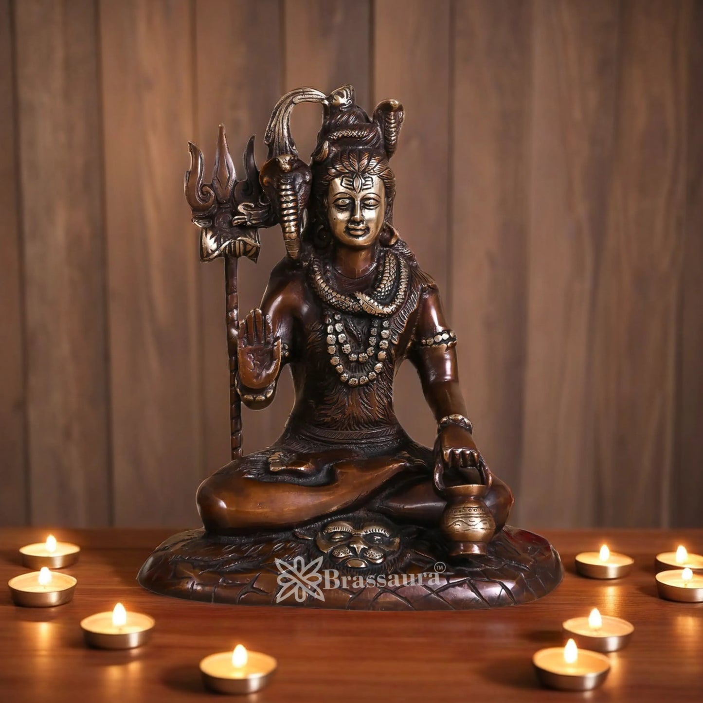 Brassaura™ Premium Brass Lord Shiva Statue – Height 10 Inches & Weight 4.2 Kgs | Spiritual Idol
