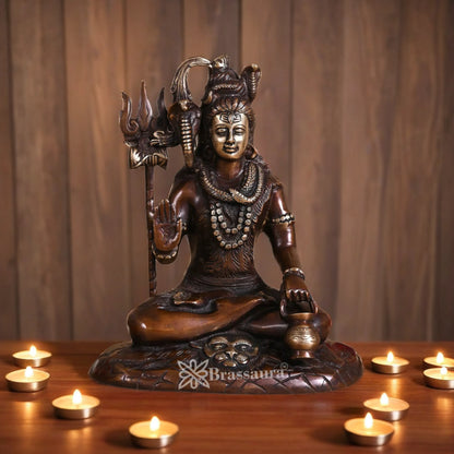 Brassaura™ Premium Brass Lord Shiva Statue – Height 10 Inches & Weight 4.2 Kgs | Spiritual Idol