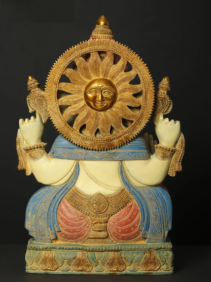 ब्रासौरा® रंगीन आशीर्वाद ब्रास गणेश मूर्ति होम मंदिर और प्रवेश द्वार की सजावट के लिए | 19 इंच | 23 किग्रा