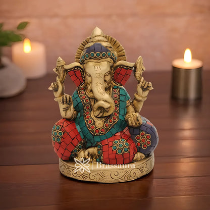 Brassaura™ Brass Ganesha Idol for Home Temple & Pooja Décor | Height 6 Inches & Weight 2.4 Kgs