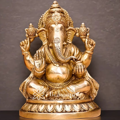 Brassaura™ Brass Ganesha Idol for Home and Decor | Weight 3 Kgs | Height 7.5 Inches