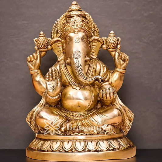 Brassaura™ Brass Ganesha Idol for Home and Decor | Weight 3 Kgs | Height 7.5 Inches