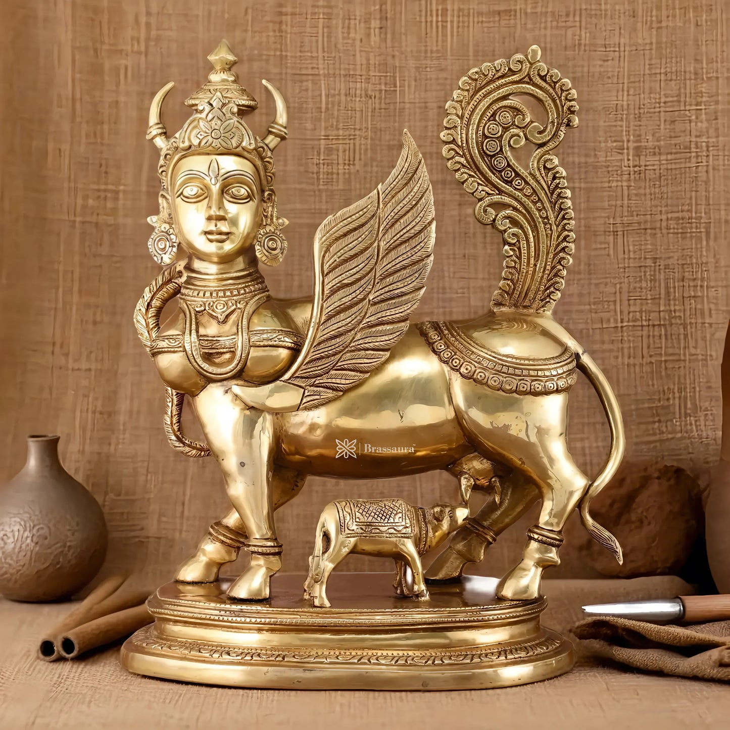Brassaura™ Kamdhenu Cow Statue | 16.5 Inches Height | 14 Kgs Weight | Divine Brass Artistry