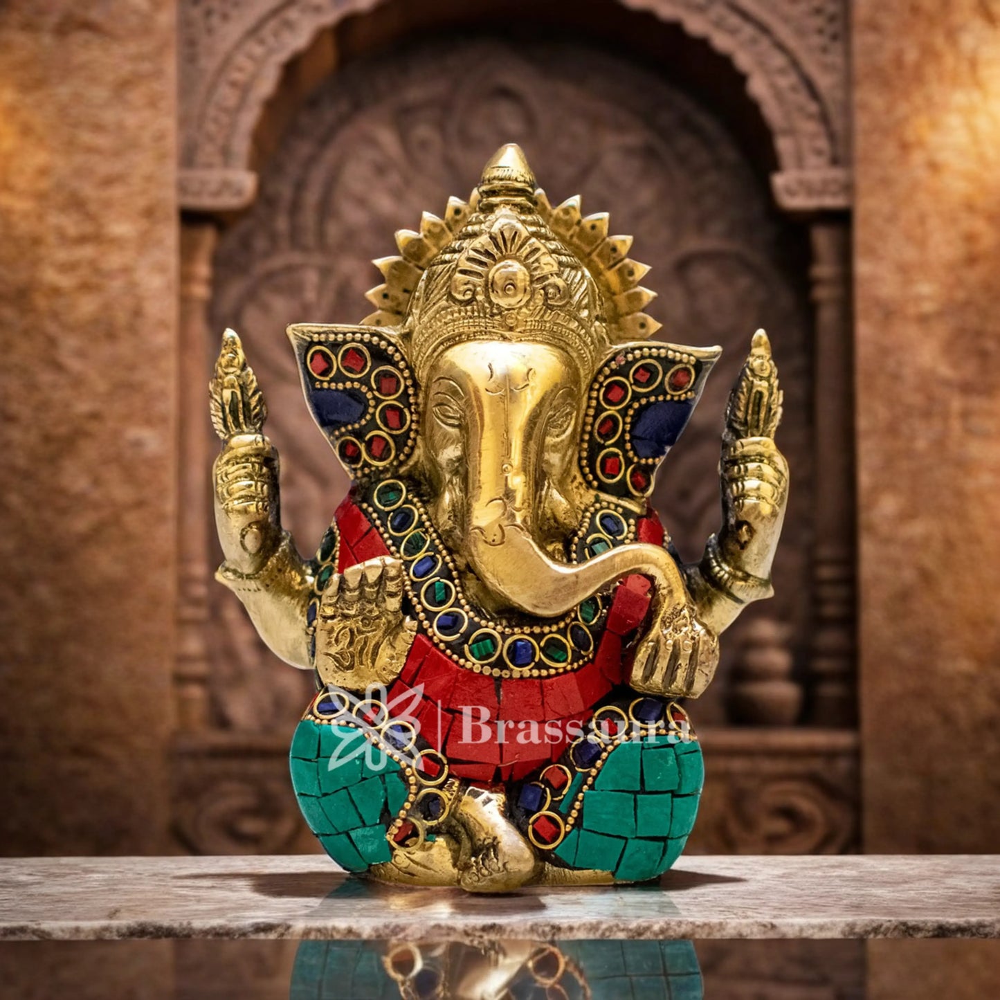 Brassaura™ Brass Ganesha Idol for Home and Decor | Weight 0.8 Kg | Height 4.5 Inches