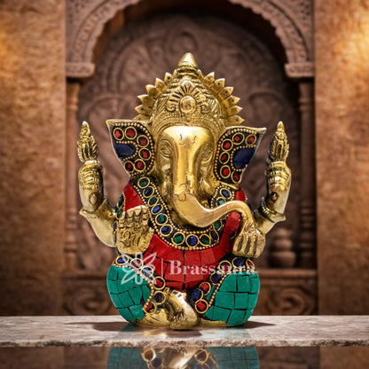 Brassaura™ Brass Ganesha Idol for Home and Decor | Weight 0.8 Kg | Height 4.5 Inches
