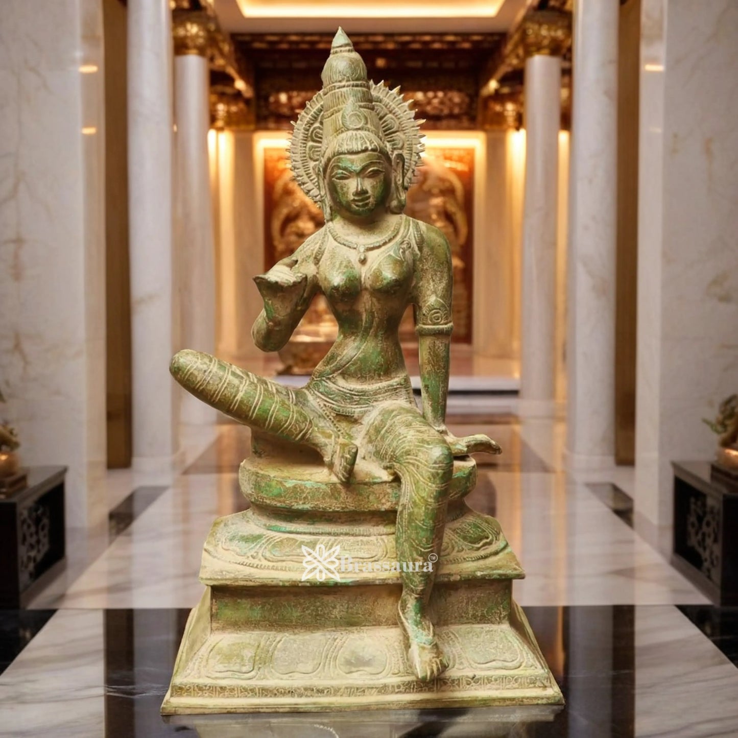 Brassaura™ Brass Parvati Statue | Handcrafted Devi Uma Sculpture | Height 12.5 Inches & Weight 4.5 Kgs