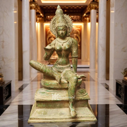 Brassaura™ Brass Parvati Statue | Handcrafted Devi Uma Sculpture | Height 12.5 Inches & Weight 4.5 Kgs