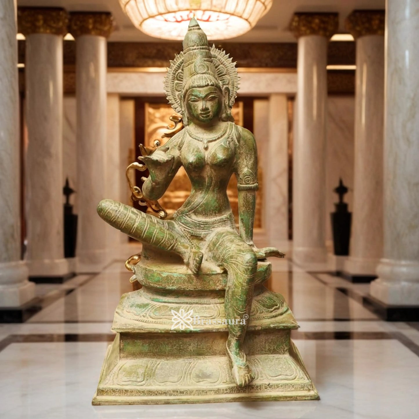 Brassaura™ Brass Parvati Statue | Handcrafted Devi Uma Sculpture | Height 12.5 Inches & Weight 4.5 Kgs