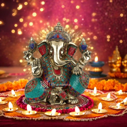 Brass Ganesha Statue For Home Decor And Gift Item Weight 12.9 Kg And Height 13 Inch