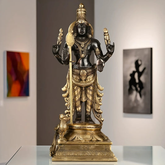 Brassaura™ Pure Brass Kartikeya Murugan Swamy Statue – 14 Inches Height, 4.45 Kg – Black Finish