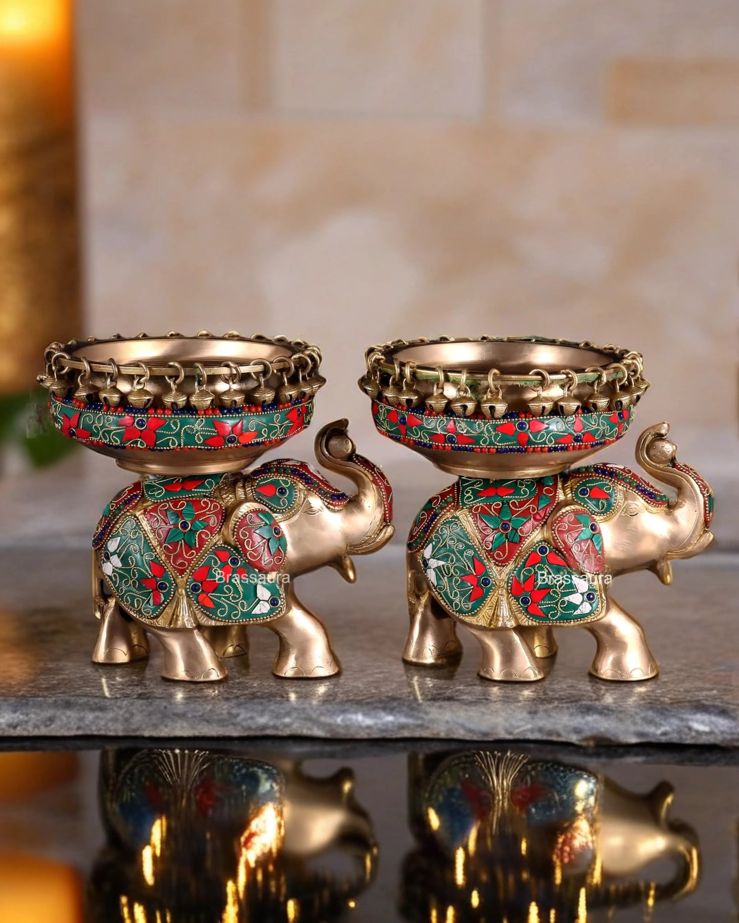 Brassaura™ Elegant Brass Urli Bowl – 6 kgs, 7.5 Inches Height – Traditional Floating Diya & Flower Bowl for Home Decor
